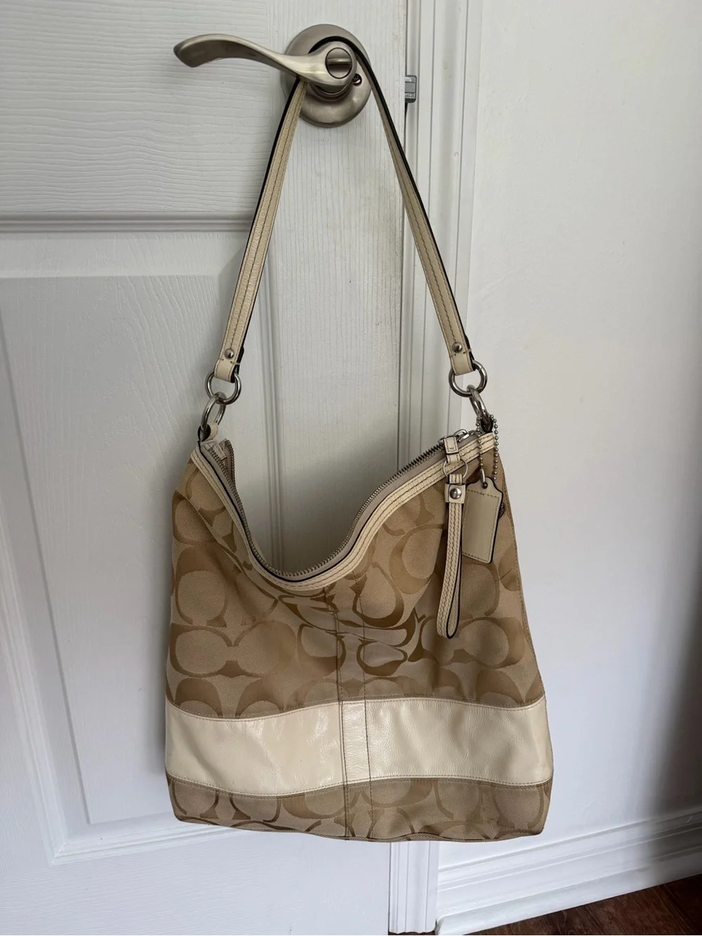 Coach Khaki and Chalk Signature Canvas Hobo